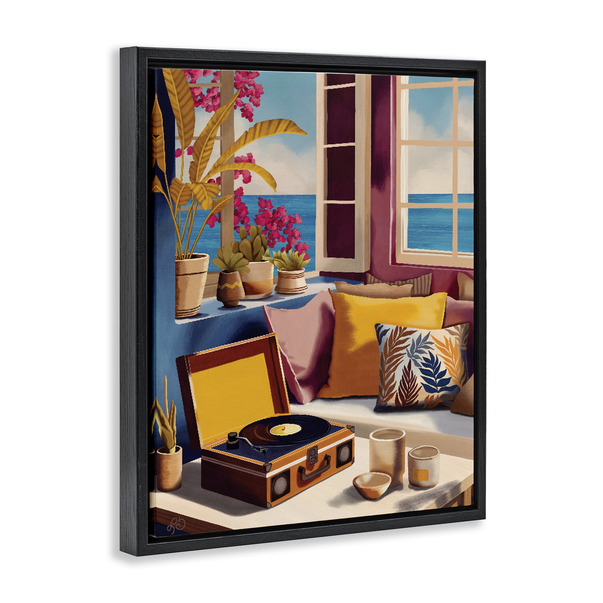Stupell Industries Boho Vacation By The Sea Black Framed Floater Canvas Wall Art, design by Lisa R Dumm