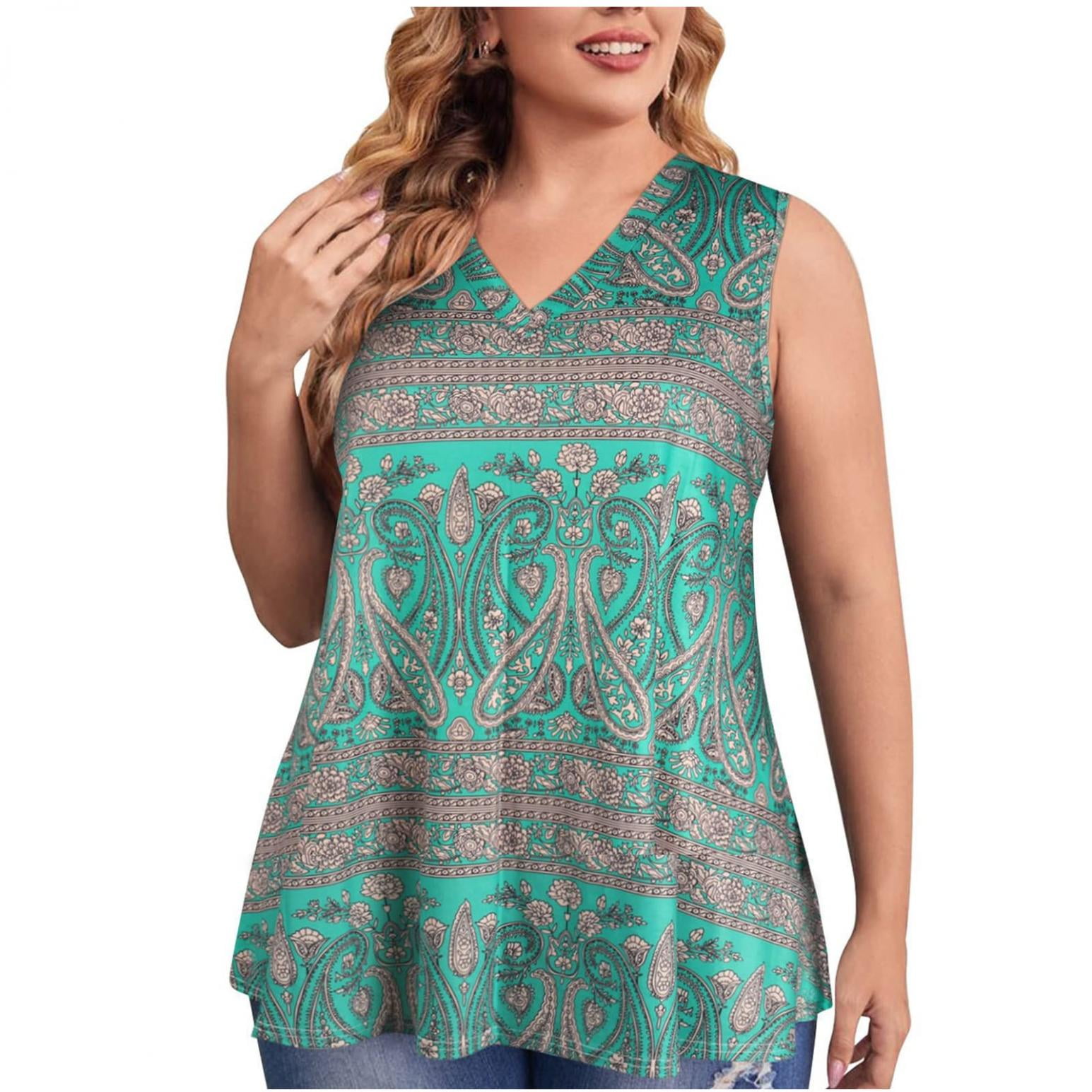 green Top women's tank top V-neck loose and fluid tunic