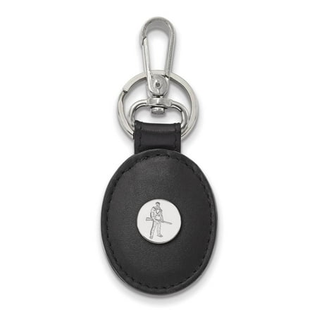 West Virginia Black Leather Oval Key Chain (Sterling Silver)