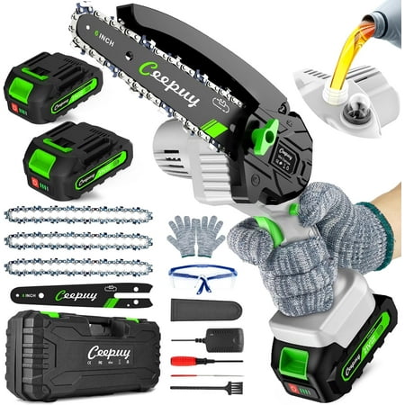Mini Chainsaw Cordless,6 Inch Portable Electric Chainsaw with Automatic Oiler/Security Lock/Battery Powered Small Handheld Saw,2 Batteries 3 Chains