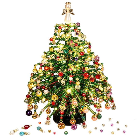 Beaded Christmas Tree Kit, DIY Crystal Craft & Colorful Bead Ornament for Holiday Decor, Tabletop Display, Family Craft & Christmas Gifts