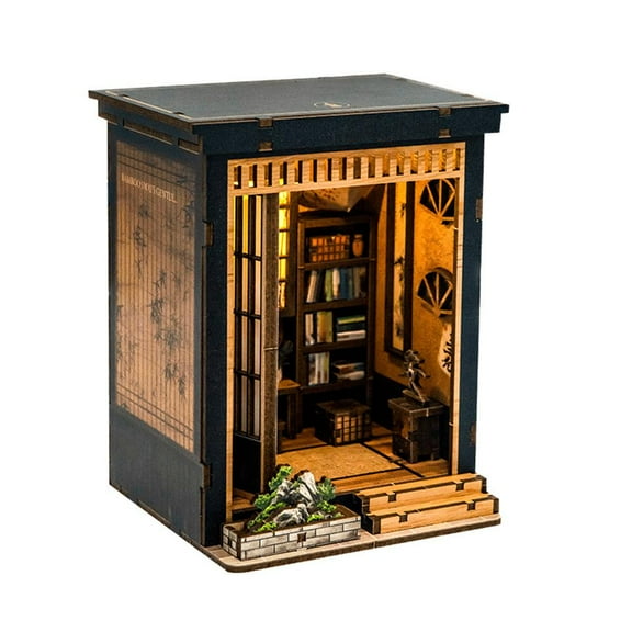Book Nook Kit,Japanese DIY Miniature House Kit,Wooden Mini Doll House Kits Tiny Model Houses 3D Puzzles Craft Bookshelf Diorama Decor Gifts for Adults to Build, for Family Friends
