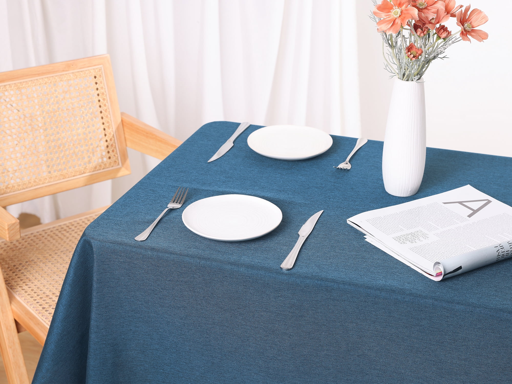 Unique Bargains Rectangle Cotton Linen Spillproof Table Cover Tablecloth Blue 55"x94"