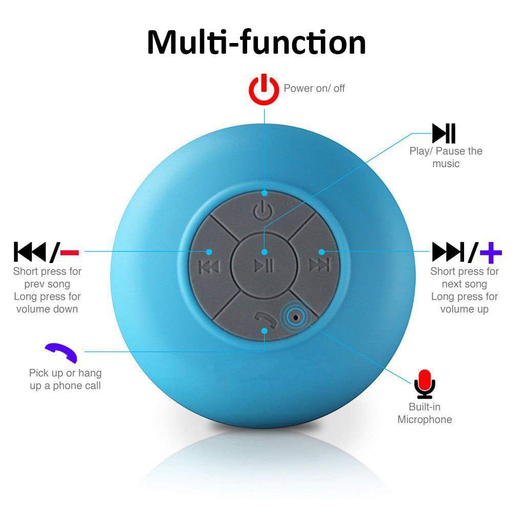 Mini Bluetooth Waterproof Speaker portable with Mic Volume Control Blue 