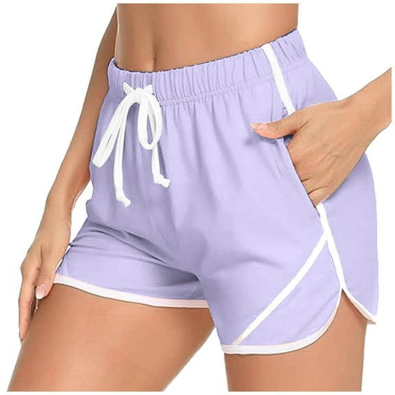 Kvture Women's Drawstring Sweat Shorts Elastic High Waist Athletic Running Short Pants Summer Loose Comfy with Pockets Purple L