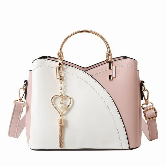 Women's Spliced Handbag Fashion Contrast Shoulder Bags Lightweight Soft Leather Top Handle Satchel Purse Tote