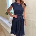 thumbnail image 4 of yillto Elegant Dresses for Women Short Sleeve Drawstring Midi A-Line Dresses Trendy Casual Crew Neck Dresses, 4 of 4