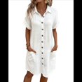 thumbnail image 3 of Vestido Túnica Holgado Informal de Verano para Mujer, de Algodón y , con Botones, Escote en V, Corta, Color , Talla S, 3 of 8