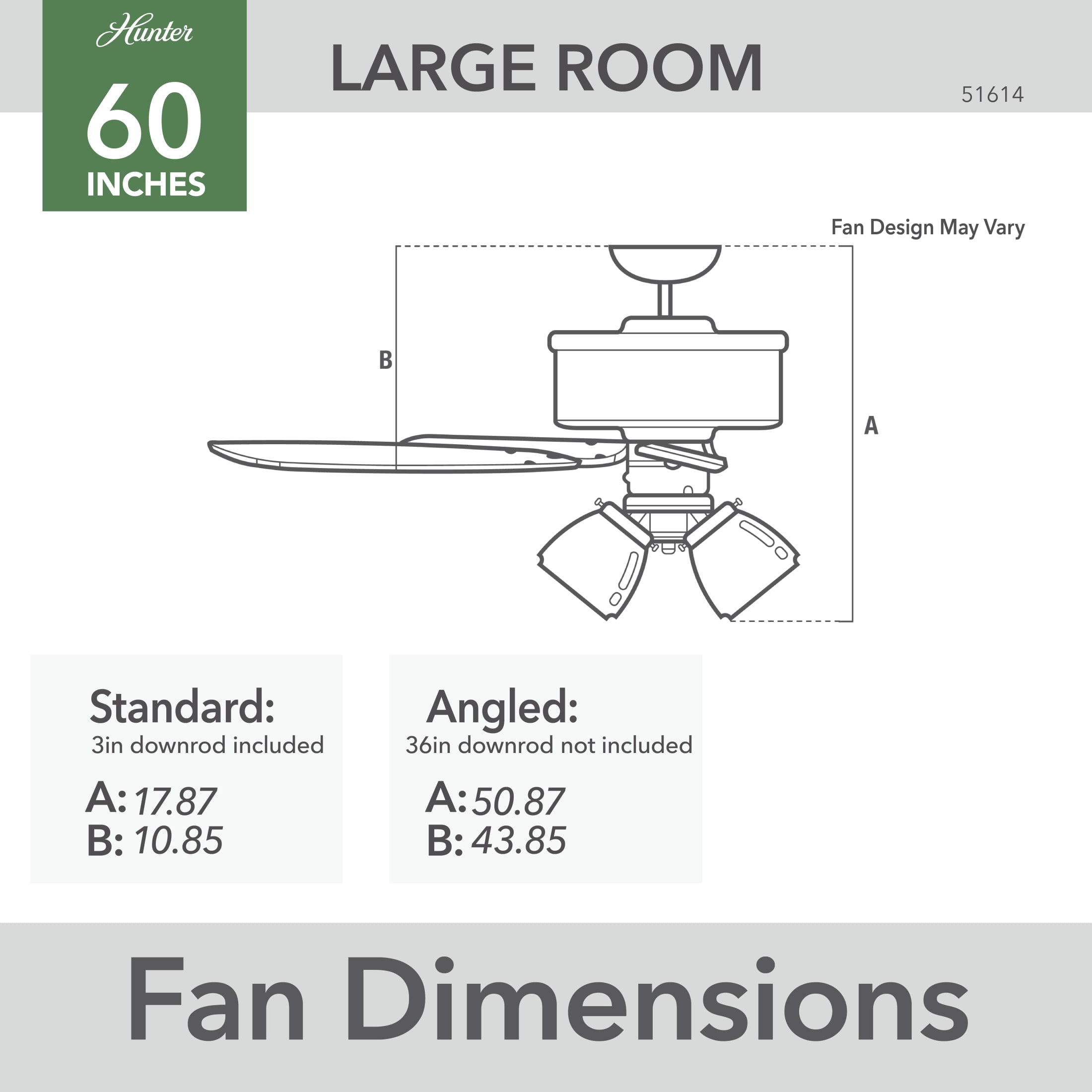Hunter 60 inch Indoor Ceiling Fan with LED Lights - Black Ceiling Fan with Pull Chain, For Bedroom or Living Room, Standard Mount, No Remote, 5 Blades, Includes Bulbs - Dondra 51614, Matte Black