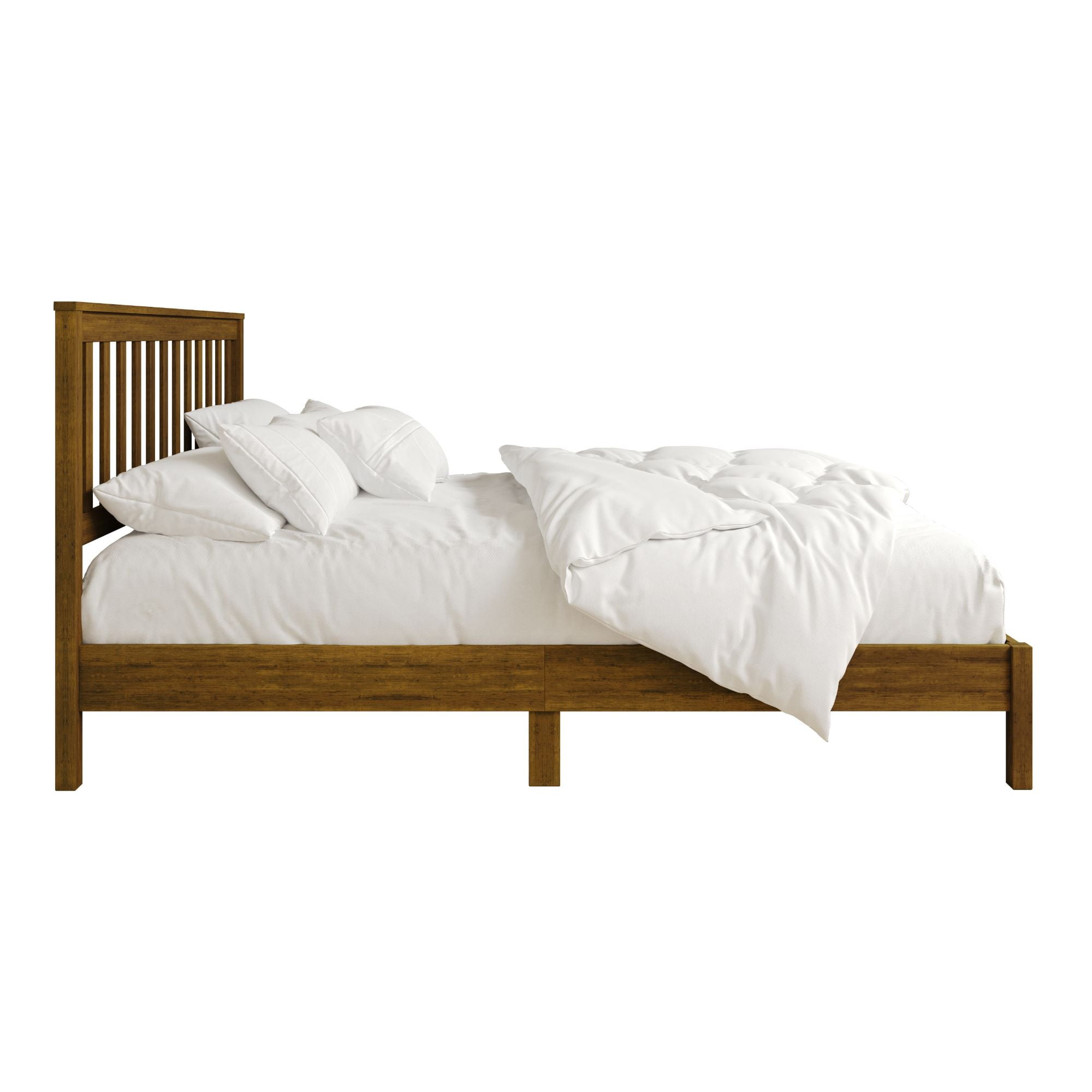 Home Design Fresno Full Wood Platform Bed Frame with Open Slat Panel Headboard, Brown, Easy Assembly