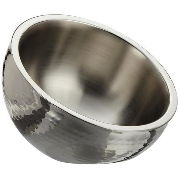 Leeber 72684 Elegance Hammered Stainless Steel Dual Angle Doublewall Serving Bowl - 12 in.