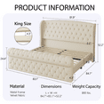 thumbnail image 4 of VIPLOV King Upholstered Sleigh Bed Frame with 52" Tall Wingback Headboard, Noise-Free, 2 Package in All, Cream, 4 of 6
