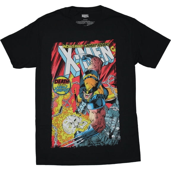 X-Men Mens T-Shirt - Wolverine Battles Ghost Rider Cover