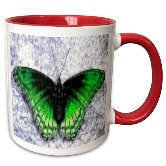 3drose, Butterfly Lime Green, 15oz Two-tone Red Mug