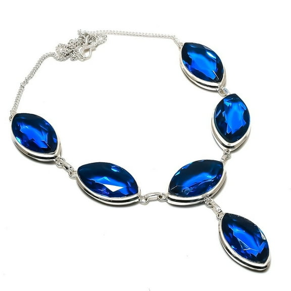 Tanzanite Quartz Gemstone Necklace Adjustable Chain Marquise Shape Jewelry 18"