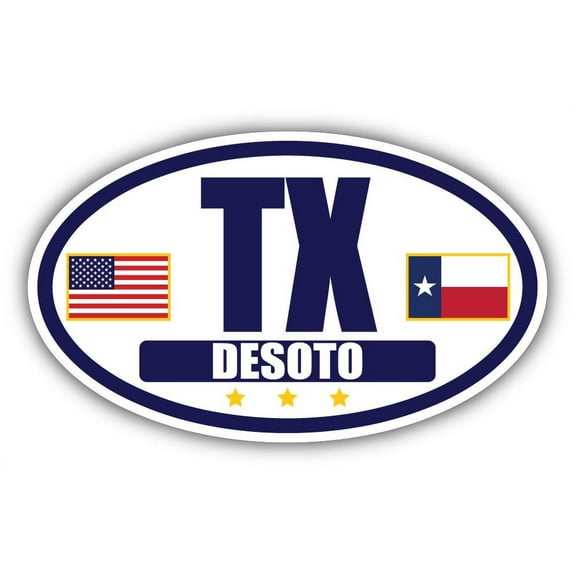 Flag of Texas / American Flag Oval 3M Vinyl Bumper Sticker Decal | Navy & Gold DeSoto, TX Sticker Vinyl Decal