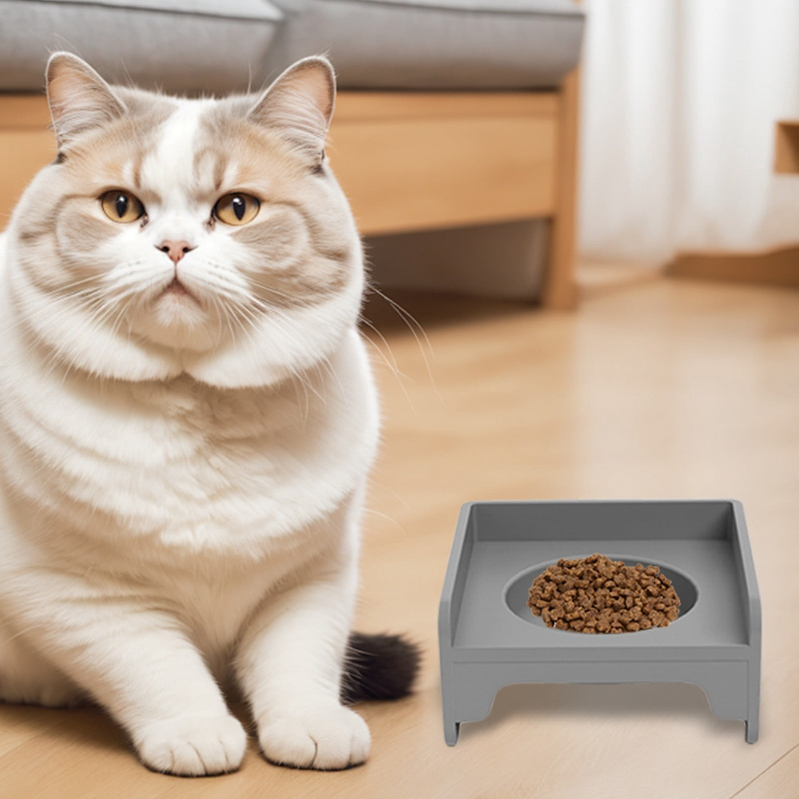 Ceramic Cat Bowl Wide Mouth Chin Square Raised Pet Dish for Cats Small Dogs Food Water Bowl Set