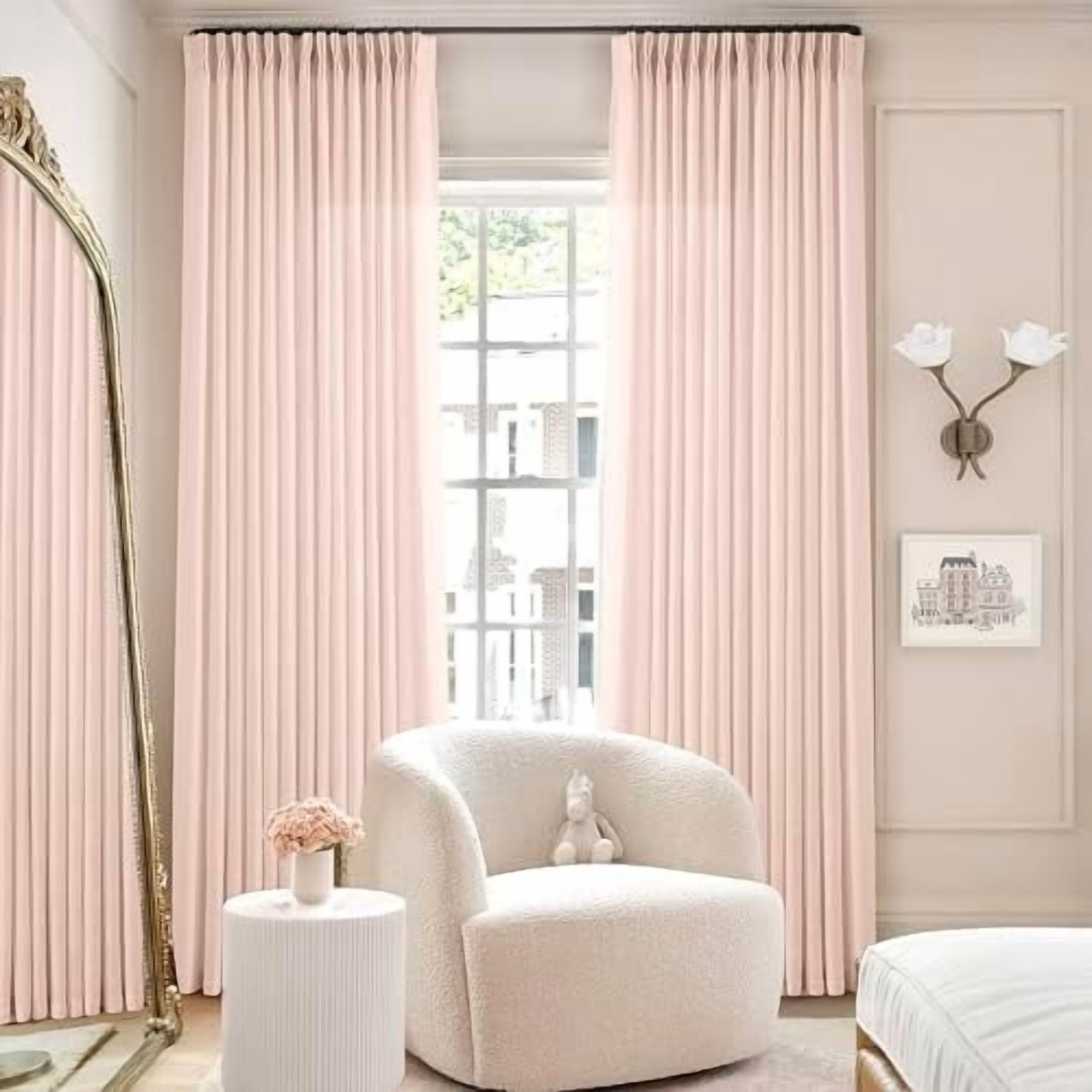 Light Pink Linen Curtains Pinch Pleated 90 Inch Length 2 Panels for Nursery Baby Girls Bedroom Semi Sheer Light Filtering Pleated Linen Curtains for Living Room Bedroom Dusty Blush Pink
