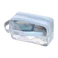 thumbnail image 1 of Clearance! Large Grid Mesh Pencil Case 3 Compartment Pen Bag Clear Handheld Multifunction Pencil Pouch Transparent Makeup Bag for Teen Student College Business Travel Adult One Size Blue, 1 of 6