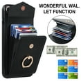 thumbnail image 2 of for iPhone 8 Plus / iPhone 7 Plus Wallet Case, Back Card Slots/Bag Magnetic Button Ring Holder Stand Cover with RFID Blocking Wrist Hand Strap Luxury PU Leather Anti-Shocks Case,Black, 2 of 9