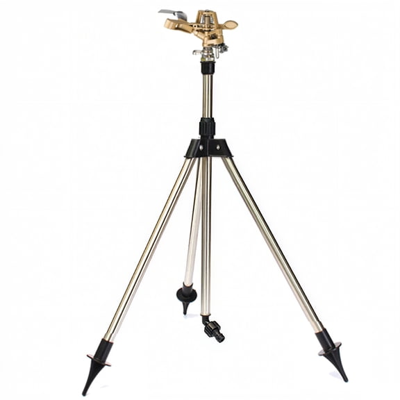 Adjustable Metal Tripod Sprinkler with Zinc-Alloy Bird-Head Nozzle – 360° Automatic Rotation, 18″~36″ Height, 50 ft Spray Distance – for Lawn, Garden, Yard