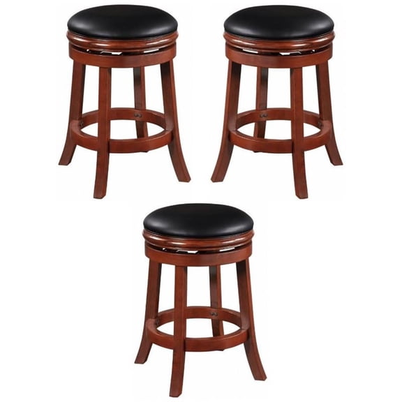 Home Square 24" Faux Leather Swivel Counter Height Stool in Cherry - Set of 3