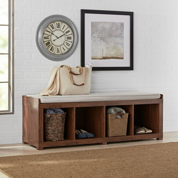 Better Homes and Gardens 4-Cube Organizer Storage Bench, Mahogany ...