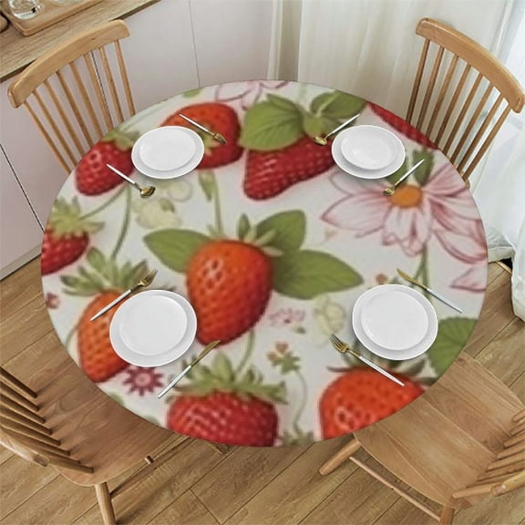 BANET Strawberry Round Tablecloth, Washable Fabric Table Cloth Large Waterproof Table Protector Cover for Kitchen, Dinning, Holiday Party Home Decor 31"-35