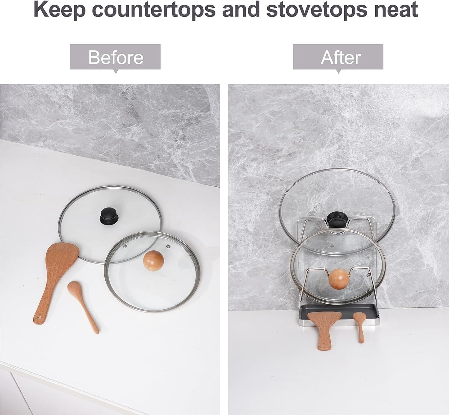 Kitchen Pot Lid Storage Rack, Heavy-Duty Carbon Steel Kitchen Utensil Holder for Boards, Pot Lids, Trays, and Countertop Organization