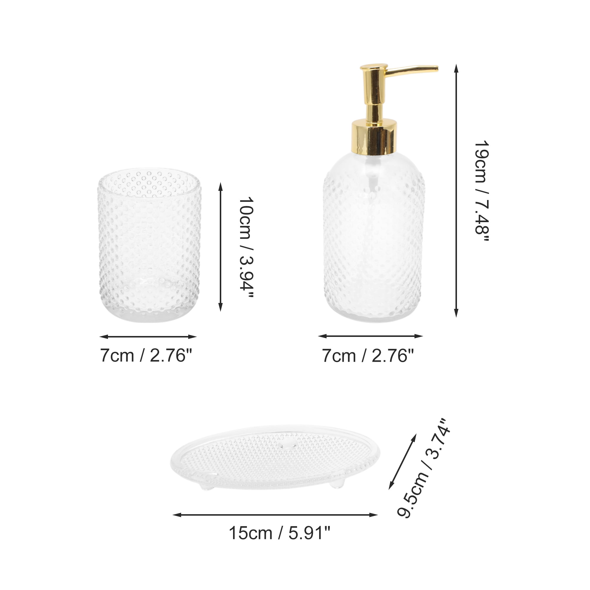 Unique Bargains 3 Pcs Reusable Dot Bathroom Accessories Kit Clear