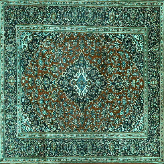 Ahgly Company Machine Washable Indoor Square Persian Turquoise Blue Traditional Area Rugs, 6' Square