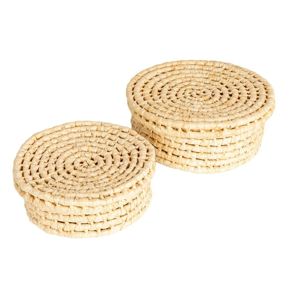 Household Essentials Handwoven Corn Leaf Nestable Baskets with Lids, Natural, Set of 2
