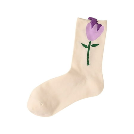 

yinguo women casual solid color flower pattern cute maiden midtube socks