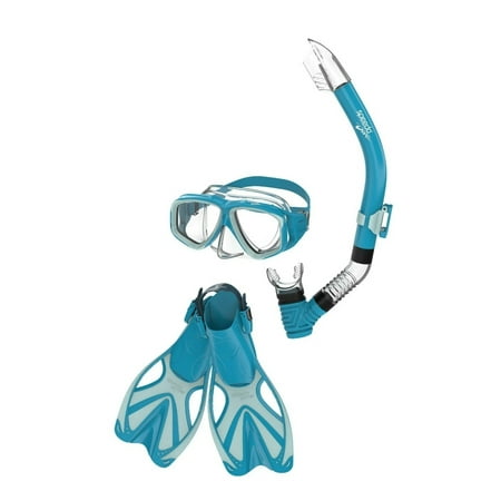 Speedo Junior Mask Snorkel and Fin Set - Turquoise/Gray L/XL