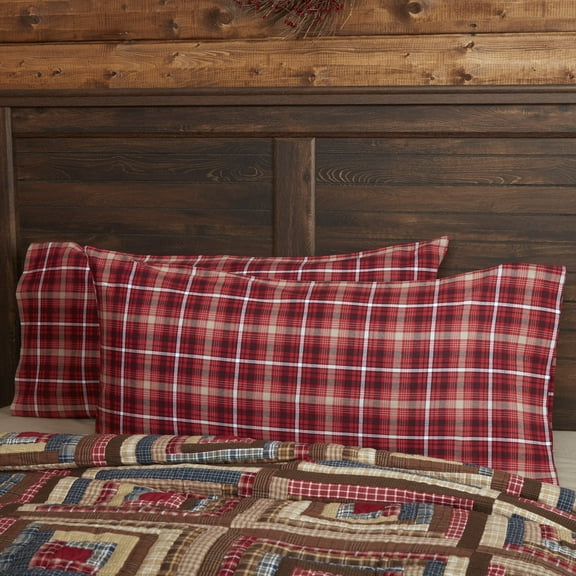 VHC Brands Braxton Plaid Cotton Rustic Bedding King Pillow Case Set of 2, Apple Red