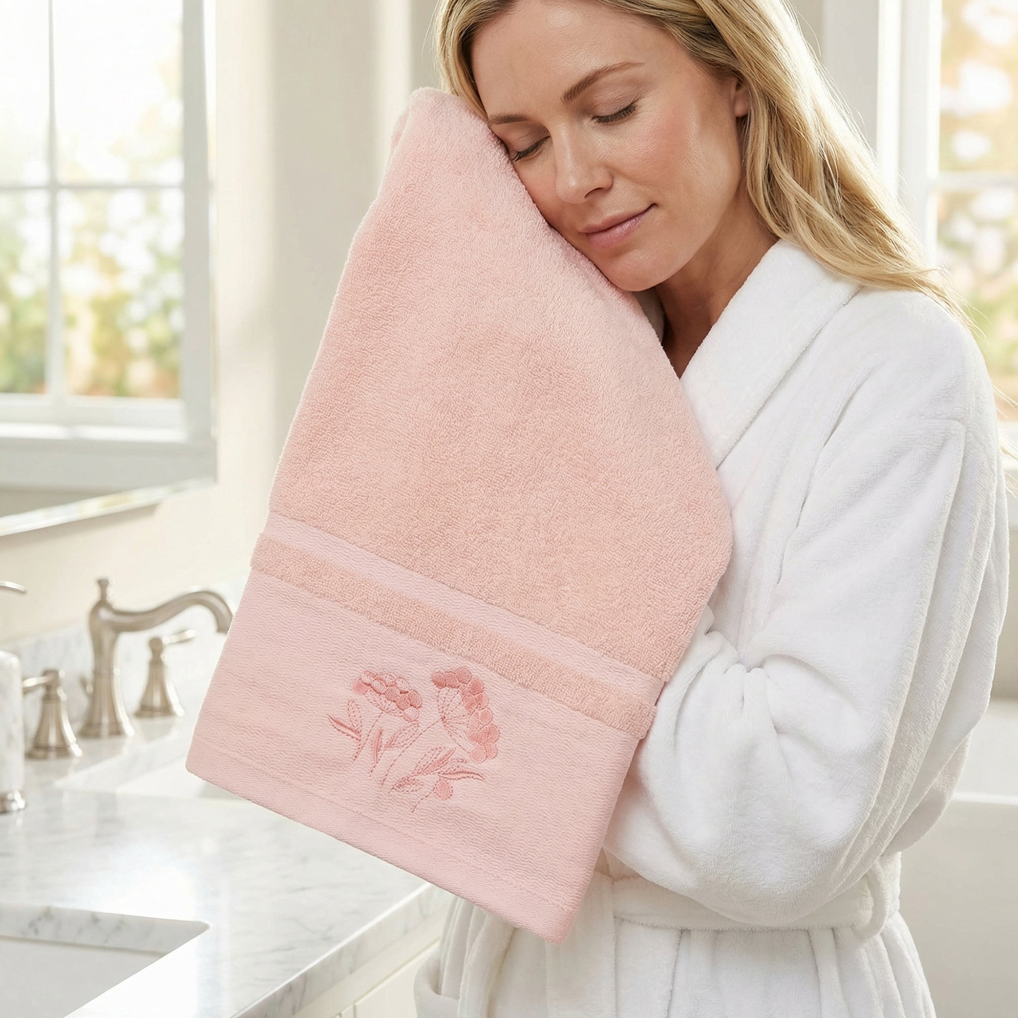 REGALWOVEN Floral Embroidered Hand Towels for Bathroom, Flowers Plant Soft Absorbent Hand Towel Set for Home Decor, 29" x 13" Light Pink 4pk