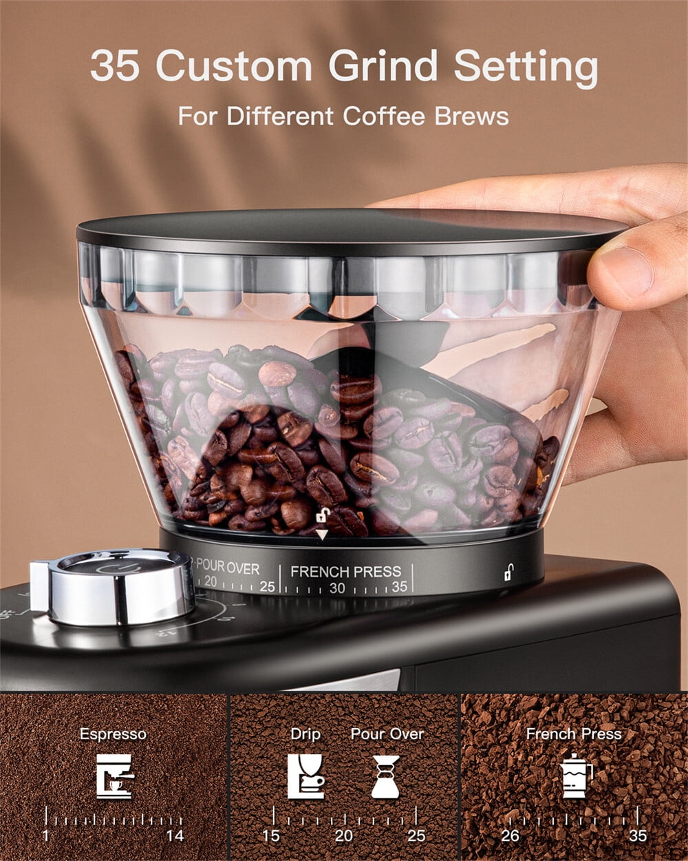 トップ Conical Burr Coffee Grinder AntiStatic Electric Bean for MessFree