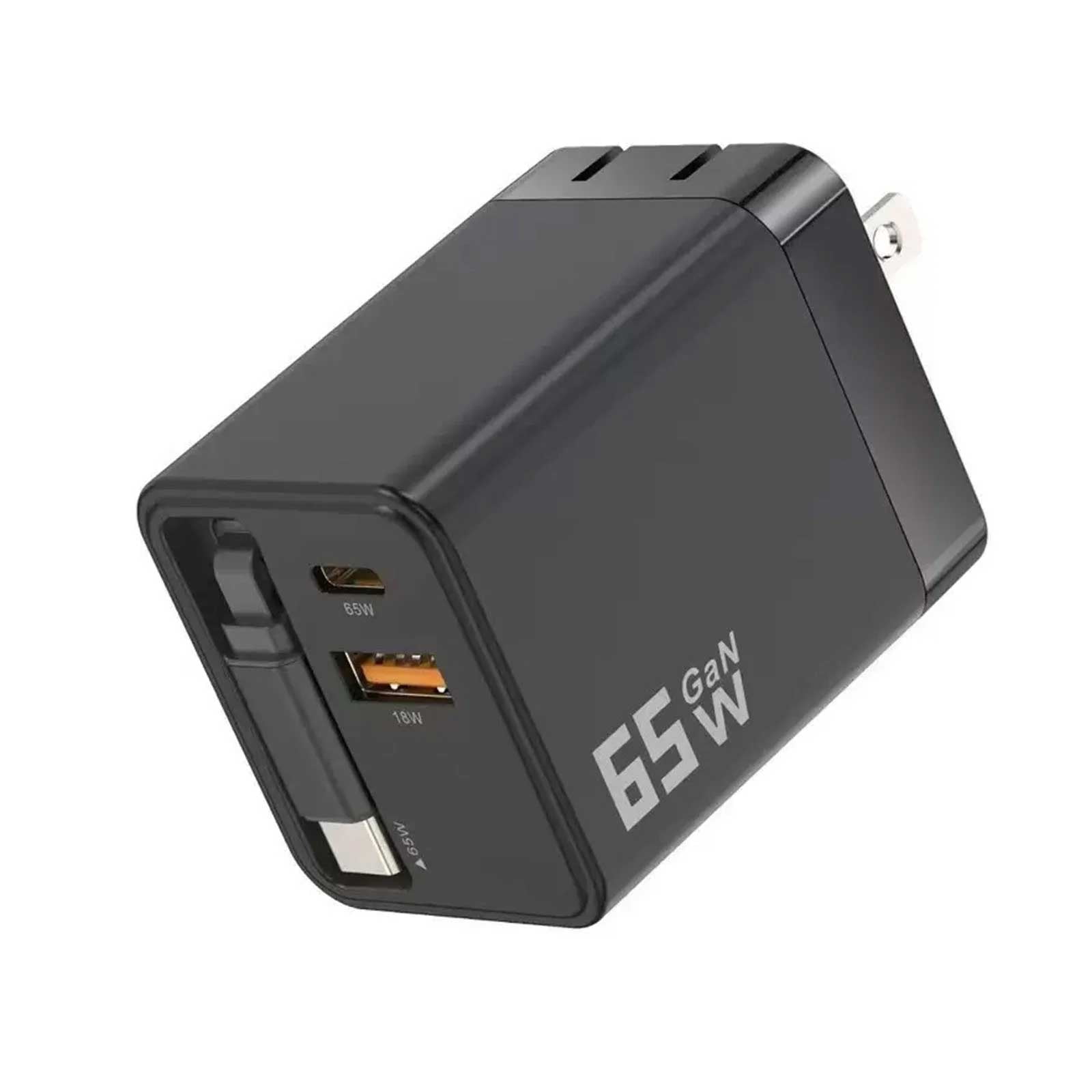65W PD Home Charger Compatible With Motorola Moto G Play (2021,2023,2024,2026) - Fast Type-C 2ft Retractable Cable USB-C Built-in Power Cord QC3.0