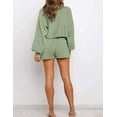 thumbnail image 3 of Women's 2 Piece Knit Outfits Puff Sleeve Crop Top Shorts Set Sweater Sweatsuit, 3 of 5