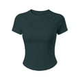 thumbnail image 5 of Women's Workout Yoga Tops Seamless Crewneck Short-Sleeved Bodycon T-Shirt Soft Stretch Workout Tees Lightweight Activewear Quick Dry Green, 5 of 5