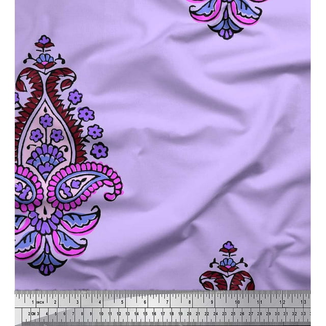 Soimoi Moss Georgette Fabric Floral & Paisley Block Print Fabric by The Yard 42 Inch Wide
