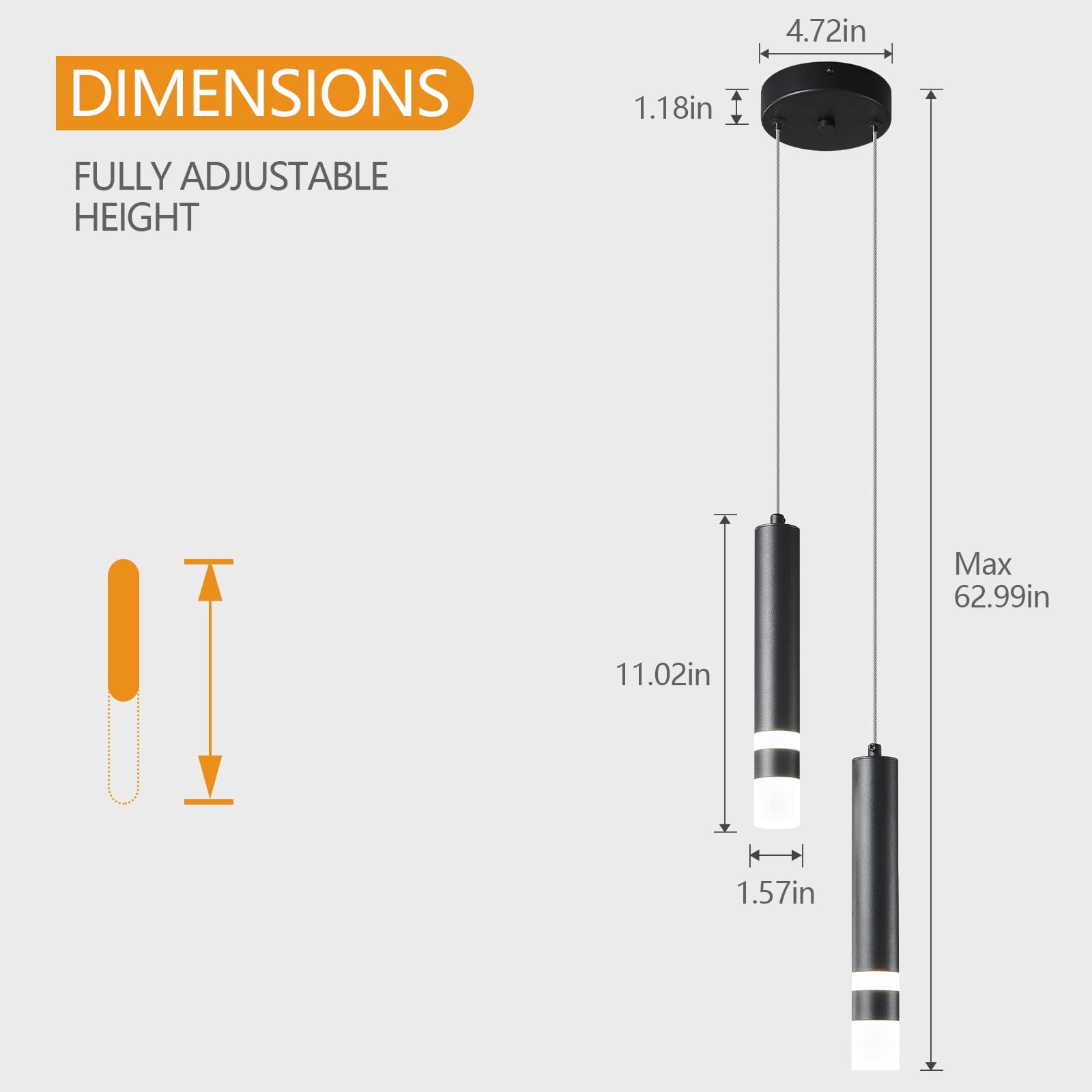 ZHLWIN 2-Light Modern Pendant Light Kitchen Fixture Dimmable LED Black Mini Pendant Lighting fo Kitchen Island Bedroom Bedside Table Small Pendant Lights