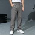 thumbnail image 6 of Boys School Uniform Pants Pull-On Loose Fit Lightweight Workwear Flat Front Elastic Waist Straight Trousers with Pockets Gray 14-15 Years, 6 of 9