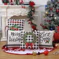 thumbnail image 6 of Christmas Pillow Covers Set of 4 18x18 Black White Plaid Farmhouse Xmas Decorations Green Wreath Pattern Cushion Cases for Sofa Couch, 6 of 9