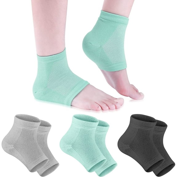 Moisturizing Gel Heel Socks for Dry Cracked Feet, Shynek 3 Pairs Spa Socks Lotion Toeless Socks for Women Dry Cracked Heel Feet Repair, Foot Care (Black, Grey, Green)