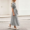 thumbnail image 6 of Ayolanni V Neck Dresses for Women Plaid Short Sleeve A-Line Maxi Dress Party Belted Birthday Elegant Long Dress with Puff Sleeve Black L, 6 of 7