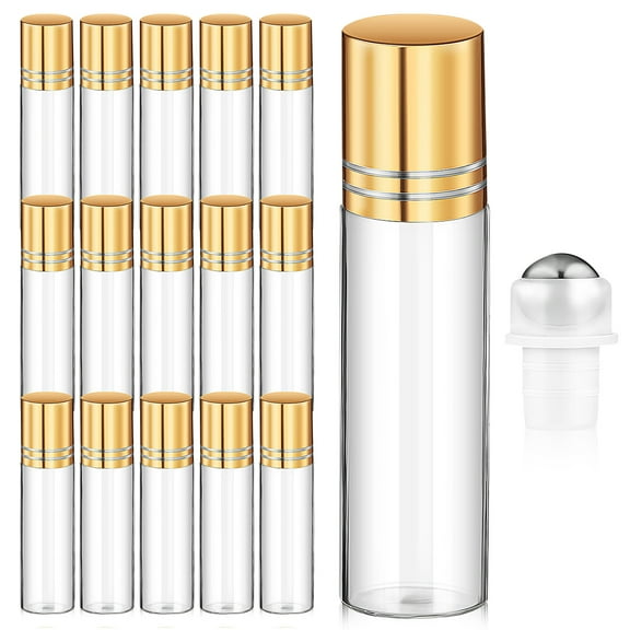 Clear Glass Bottles Perfume Flask 10ml Essential Oil Empty Roller Frosted Cover: Plastic 15 Pcs