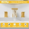 thumbnail image 2 of Bathroom Faucet 3 Holes Two Handles Vanity Sink Faucet Widespread 8 Inch Bathroom Sink Faucet, Waterfall Bathroom Sink Faucet with Supply Hoses, with Pop Up Drain, Brushed Gold, 2 of 16