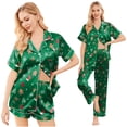 thumbnail image 2 of Ekouaer Silk Pajamas for Women Set Satin Pjs Soft Short Sleeve Button Down Sleepwear 3 Piece Loungewear, 2 of 6