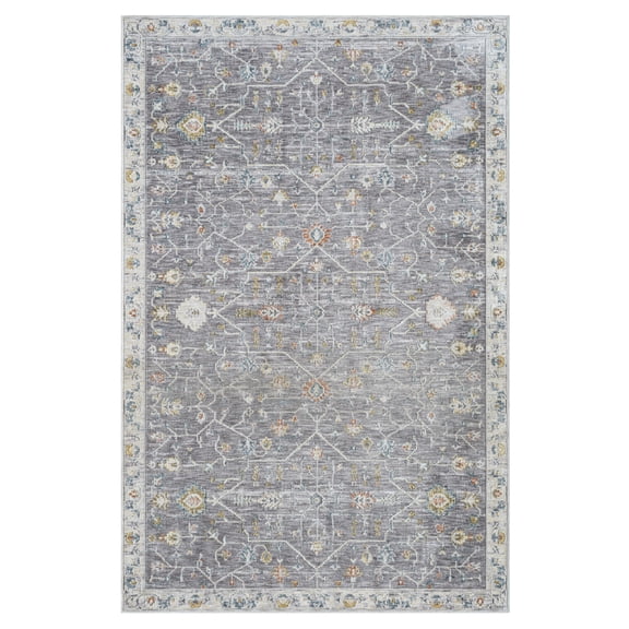 2' x 3' Gray and Ivory Floral Area Rug